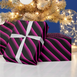 Black and Hot Pink Blended Diagonal Stripes Wrapping Paper