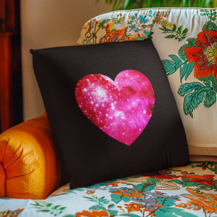 Black and Hot Pink Celestial Heart Cushion