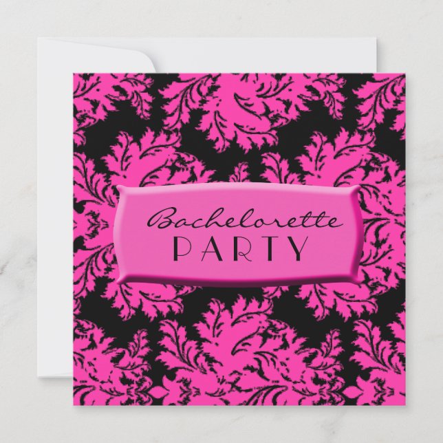 Black and Hot Pink Damask Invitation (Front)