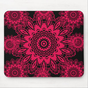 Black and Hot Pink Fuchsia Lace Snowflake Design Mouse Pad