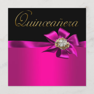 Black and Hot Pink Fuchsia Quinceanera Invitations