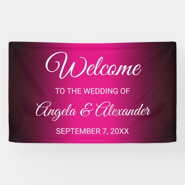 Black and Hot Pink Gradient Wedding Banner (Horizontal)