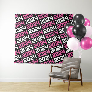 Black and Hot Pink Graduation Backdrop Tapestry