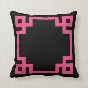 Black and Hot Pink Greek Key Border Cushion