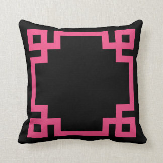 Black and Hot Pink Greek Key Border Cushion