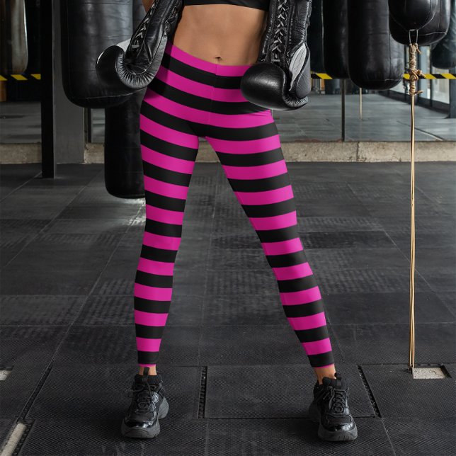 Black and Hot Pink Horizontal Stripe Leggings (Black and Hot Pink Horizontal Stripe Leggings)
