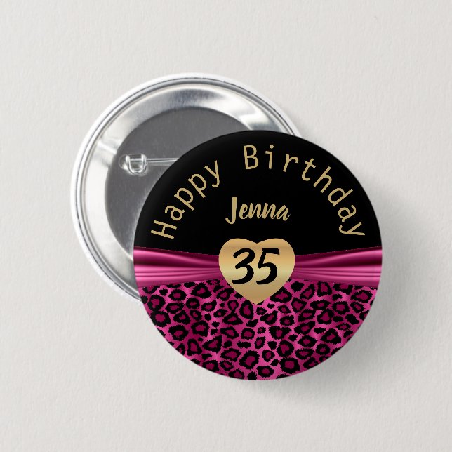 Black and Hot Pink Leopard Spots Birthday Design 6 Cm Round Badge (Front & Back)