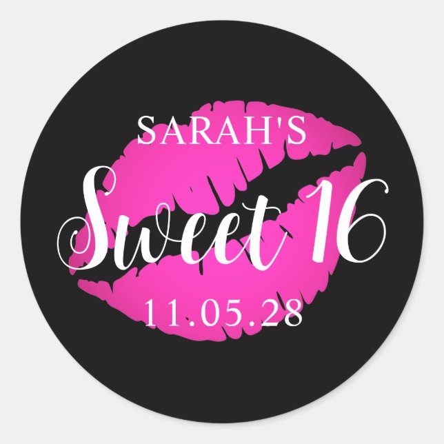 Black and Hot Pink Ombre Lipstick Sweet 16 Classic Round Sticker (Front)
