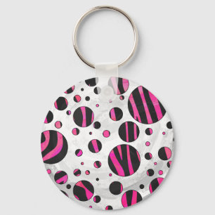 Black and Hot Pink Piloka Dot Zebra Key Ring