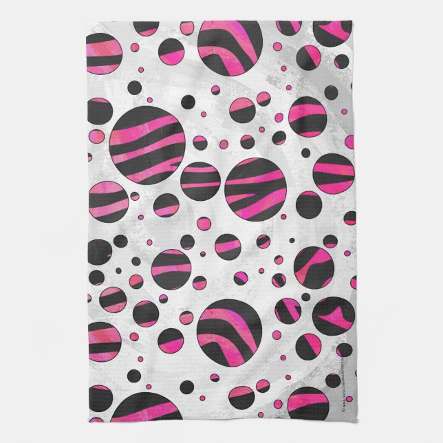 Black and Hot Pink Piloka Dot Zebra Tea Towel (Vertical)