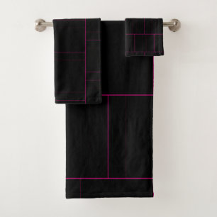 Black And Hot Pink Pin Stripe  Bath Towel Set