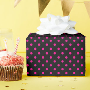 Black and Hot Pink Polka Dots Wrapping Paper