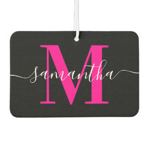 Black and Hot Pink Signature Modern Monogram Photo Car Air Freshener
