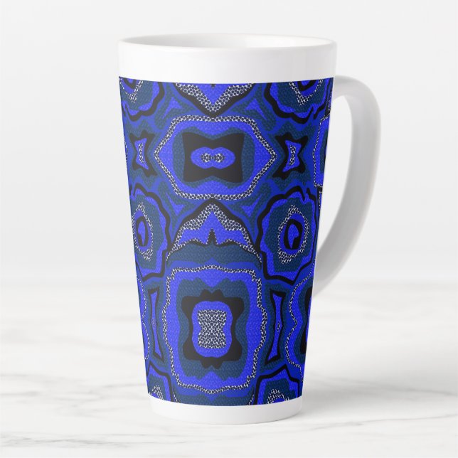 Black and indigo blue abstract pattern. latte mug (Right Angle)