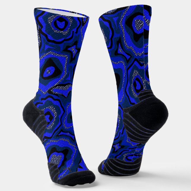 Black and indigo blue abstract pattern. socks (Angled)