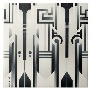 Black and Ivory Art Deco Columns and Keys Tile