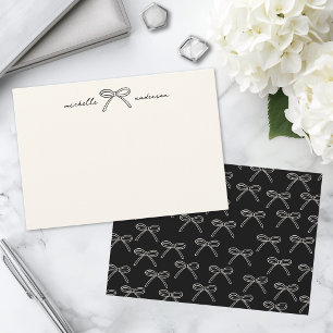 Black And Ivory Bows Personal Stationery Card