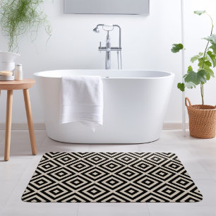 Black and Ivory Diamond   Modern Farmhouse Bath Mat