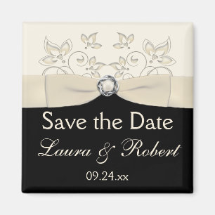 Black and Ivory Floral Save the Date Magnet