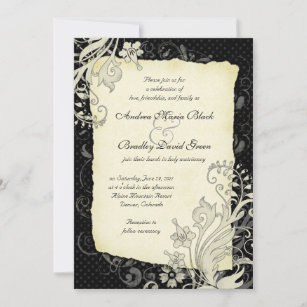 Black and Ivory Floral Wedding Invitation