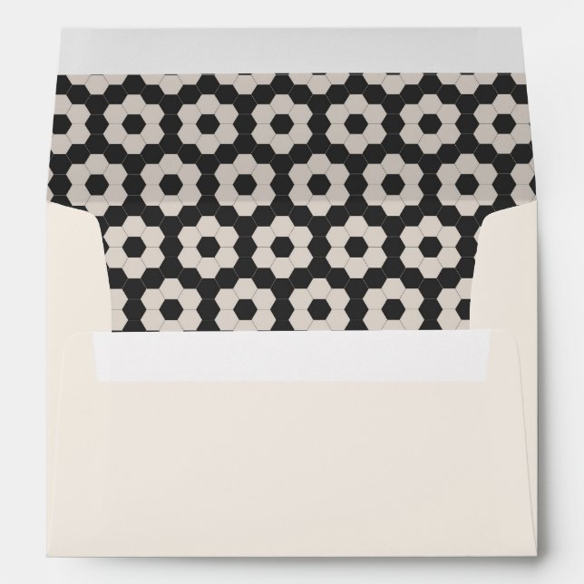 Black and Ivory Geometric Wedding Return Address Envelope (Back (Bottom))