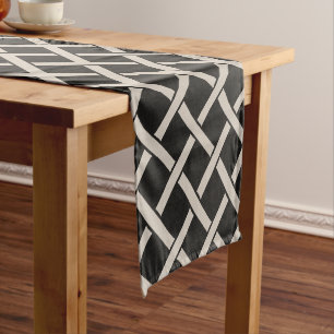 Black and Ivory Lattice Modern Farmhouse Short Table Runner
