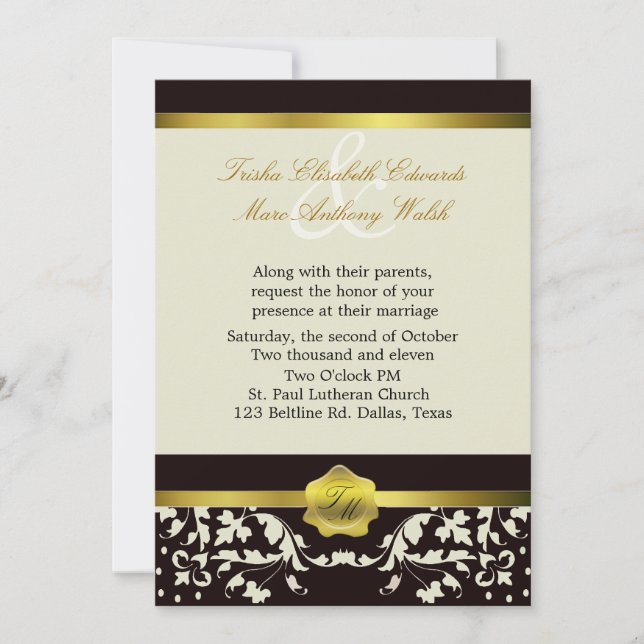 Black and Ivory Monogram Wedding Invitation (Front)