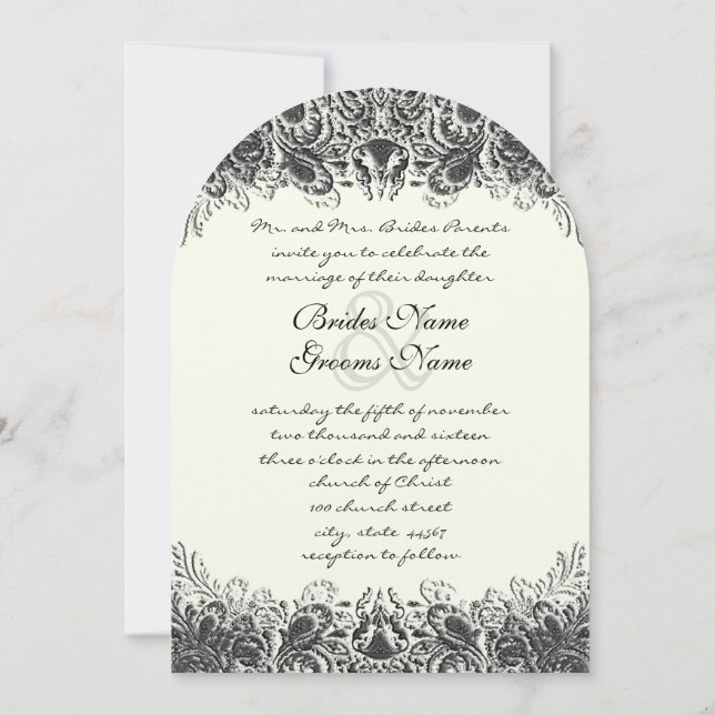 Black and Ivory Paisley Wedding Invitations (Back)