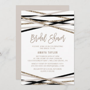 Black and Ivory Streamers Bridal Shower Invitation