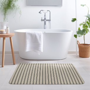 Black and Ivory Ticking Stripes Modern Farmhouse Bath Mat