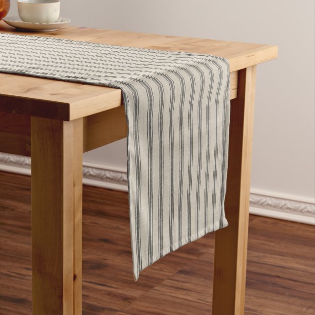 Black and Ivory Ticking Stripes | Modern Farmhouse Short Table Runner (In Situ)