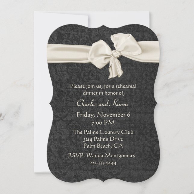 Black and Ivory Wedding Rehearsal Dinner Invitation (Front)