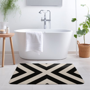 Black and Ivory X Chevron Modern Farmhouse Bath Mat