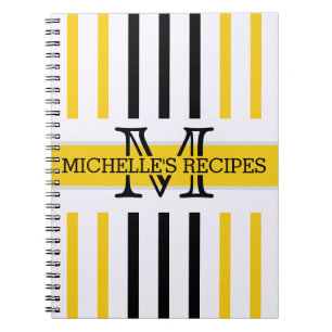 Black and Jonquil Stripes Modern Monogram Notebook