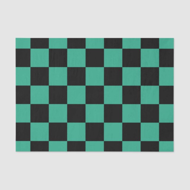 Black and Jungle Green Chequered Pattern Tissue Paper (Front)