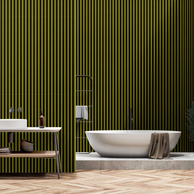 Black And Khaki Green Stripes Wallpaper (Bathroom)