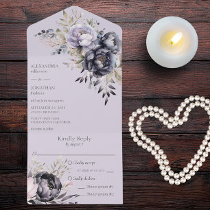 Black and Lavender Floral All In One Invitation