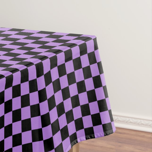 Black and Lavender Purple Chequered Tablecloth (In Situ)
