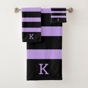 Black and lavender stripes pattern bath towel set