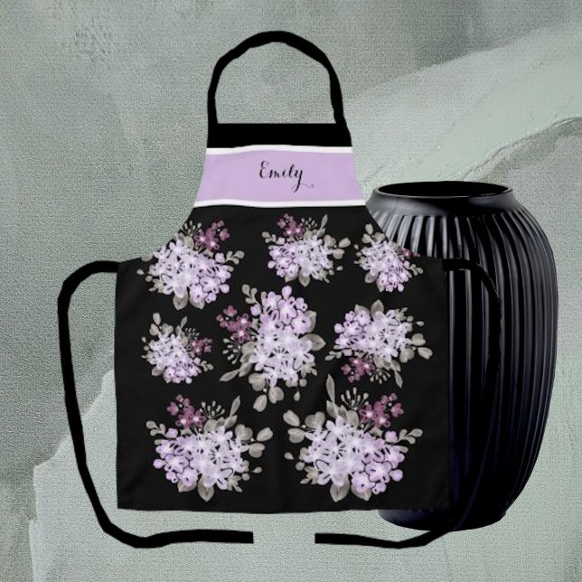 Black and Lavender Wildflower Floral Bouquet Apron (Creator Uploaded)