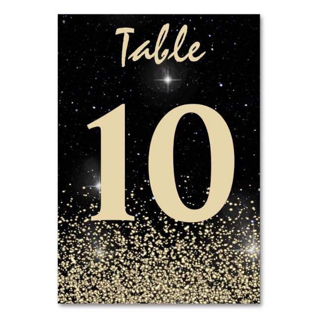 Black and Light Gold Confetti Table Number (Front)