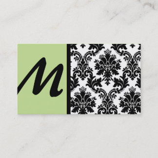 Black and Light Green Damask Business Cards