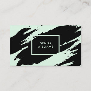 Black and light-green messy brushstrokes business card