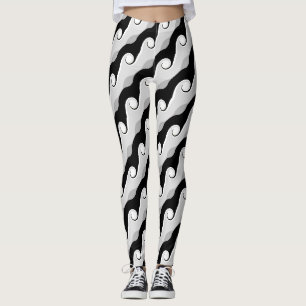 Black and Light Grey Abstract Waves Leggings