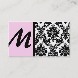 Black and Light Pink Damask Business Cards
