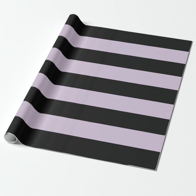 Black and Light Purple Awning Stripes Wrapping Paper (Unrolled)