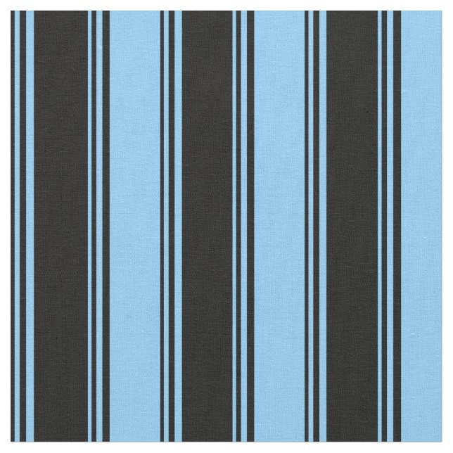 Black and Light Sky Blue Coloured Striped Pattern Fabric (Close Up)