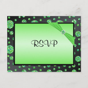 Black and Lime Glittery Dot RSVP Postcard