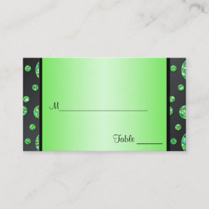 Black and Lime Glittery Polka Dots Placecards