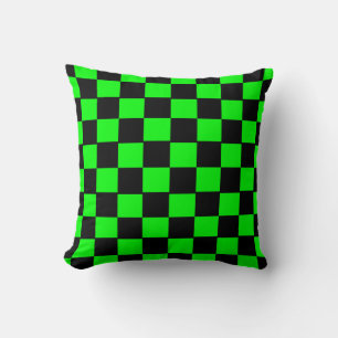 Black and Lime Green Checkerboard Pattern Cushion
